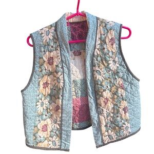 Reversible Handmade Quilted Floral Patchwork Vest Boho Cottagecore Prairie S/M